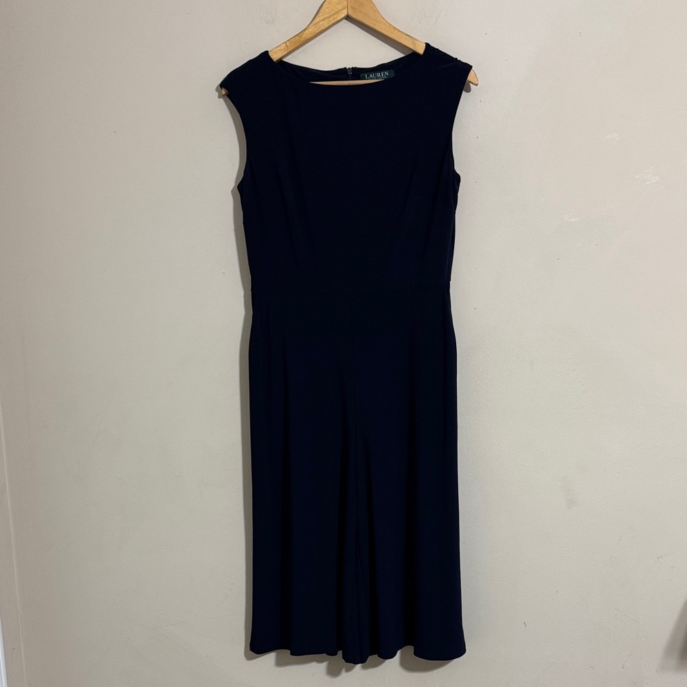 Lauren Ralph Lauren Navy Sleeveless Cropped Wide Leg Jumpsuit size 6 Career Chic